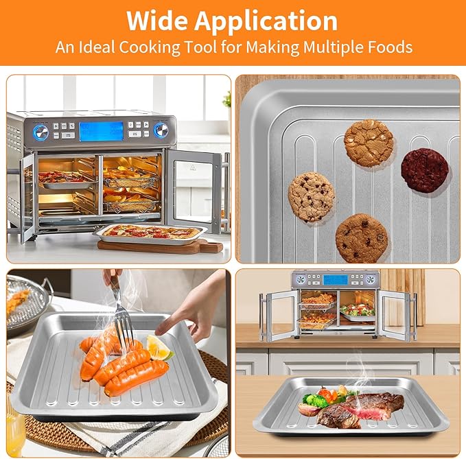 Air Fryer Grill Pan for Emeril Lagasse Dual Zone 360 Air Fryer Oven 25 QT Extra Large, 14''×12'' Steel Air Fryer Tray Accessories Grill Plate Crisper Plate Grill Pan Replacement Parts Rack