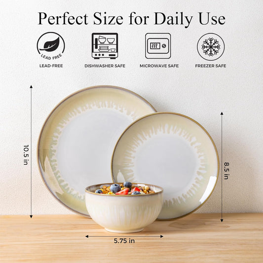 LERATIO Ceramic Dinnerware Sets for 4,Porcelain Plates and Bowls Sets,Handmade Reactive Glaze Dishes Set,Chip Resistant and Scratch Resistant | Oven&Dishwasher & Microwave Safe,Service for 4
