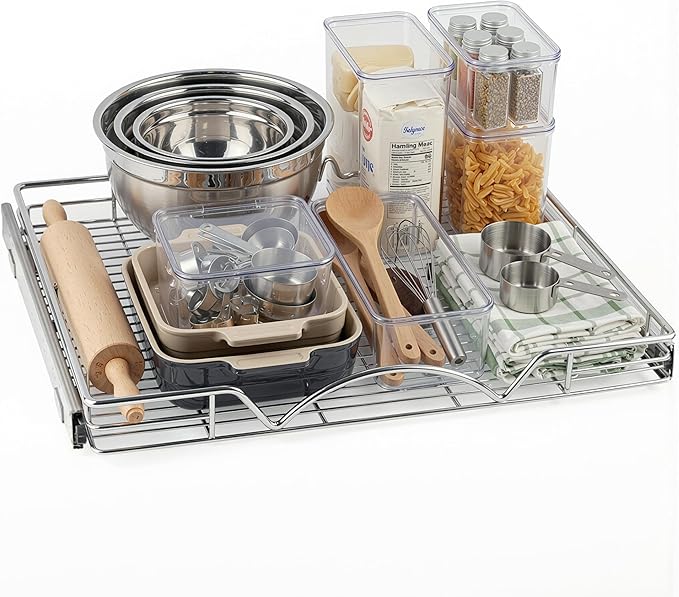HOLDN’ STORAGE Pull Out Cabinet Organizer, Heavy Duty Caddy w/Lifetime Limited Warranty -26”W x 21”D - Requires At Least 27-1/4” Cabinet Opening, Steel Metal Cabinet Drawers Slide Out, Chrome