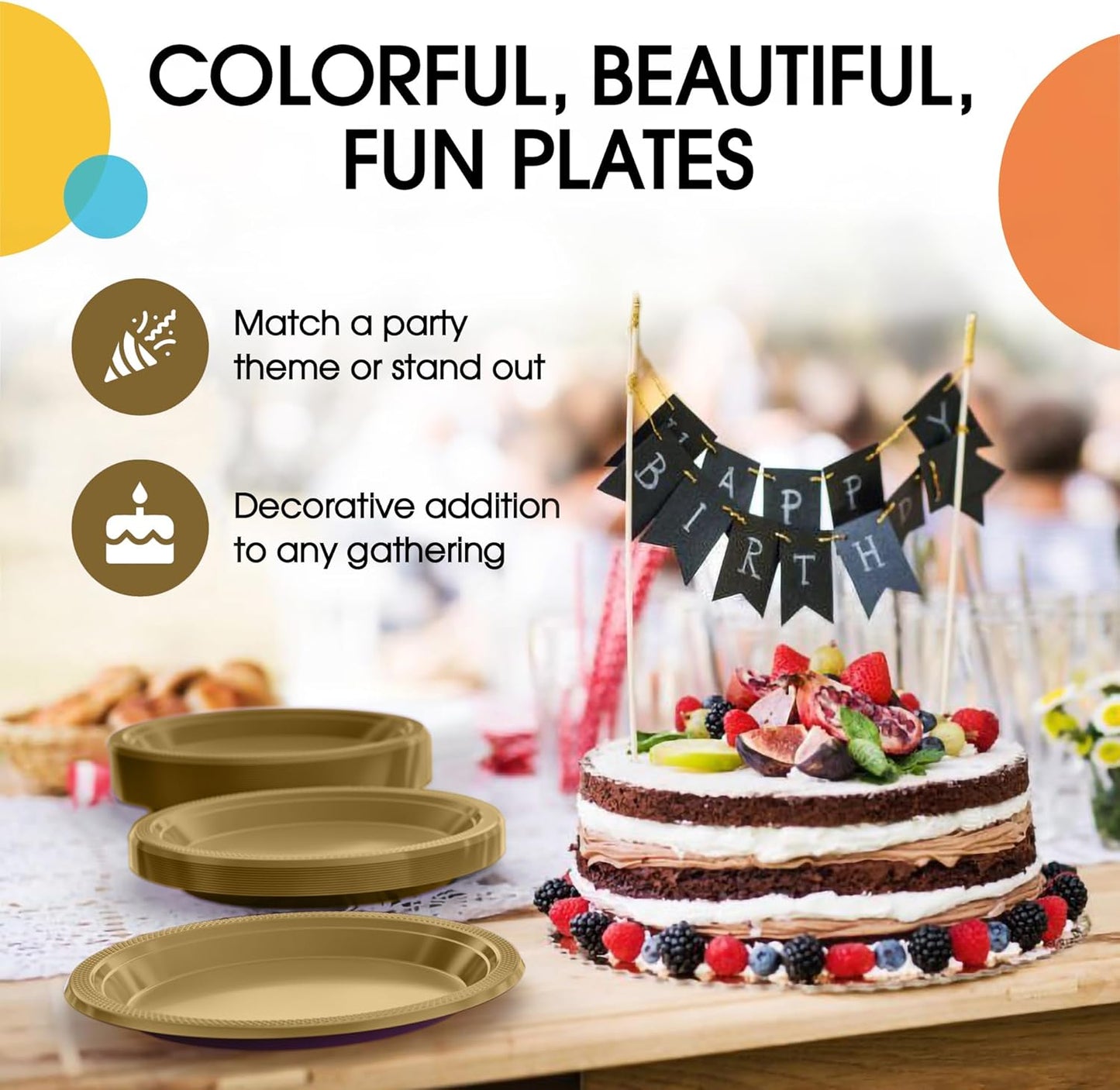 Exquisite Party Solids Gold Plastic Plates For Party Supplies 7" Gold Disposable Plates Heavy Duty 50 Pcs Plastic Dinnerware Sets Heavy Duty 350 GSM Disposable Dinnerware Set