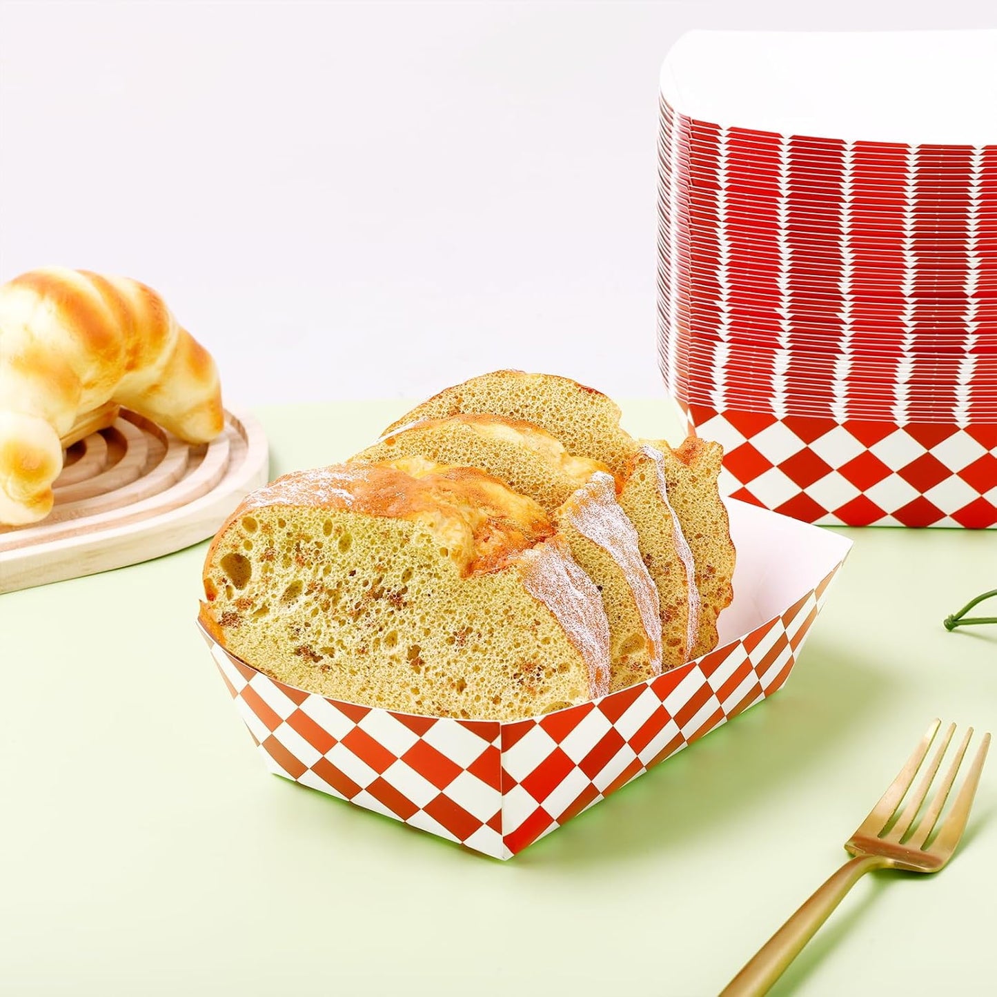 Blcculi 100 Pack Gingham Paper Food Trays,Disposable Paper Food Boat,Gingham Party Supplies,Snack Serving Trays for Nacho,French Fries,Popcorn,Hot Dog (Red + White)
