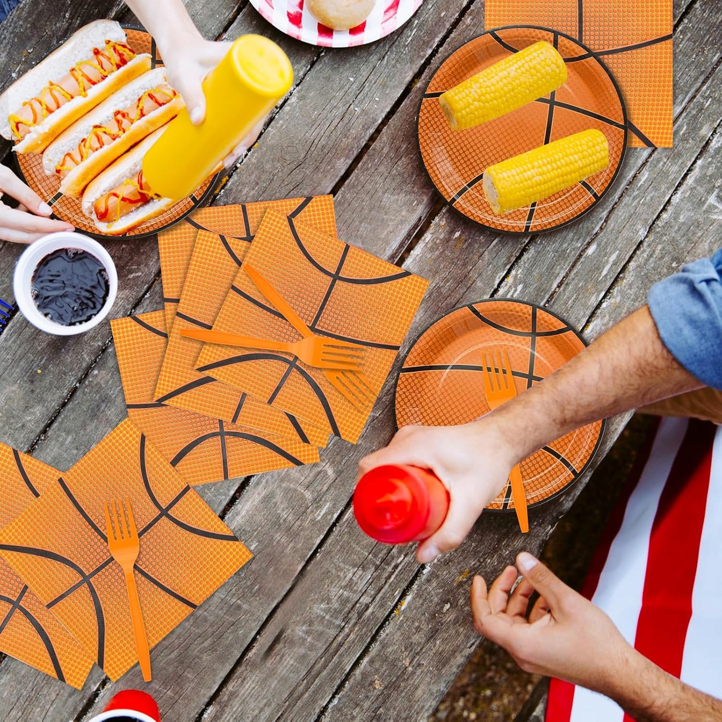 96 Pieces Basketball Themed Tableware Set - Sports Fan Disposable Dinnerware with Paper Plates, Napkins, Forks for Game Day, Team Celebrations, Birthdays Party Supplies for Kids Boys Serves 24 Guests