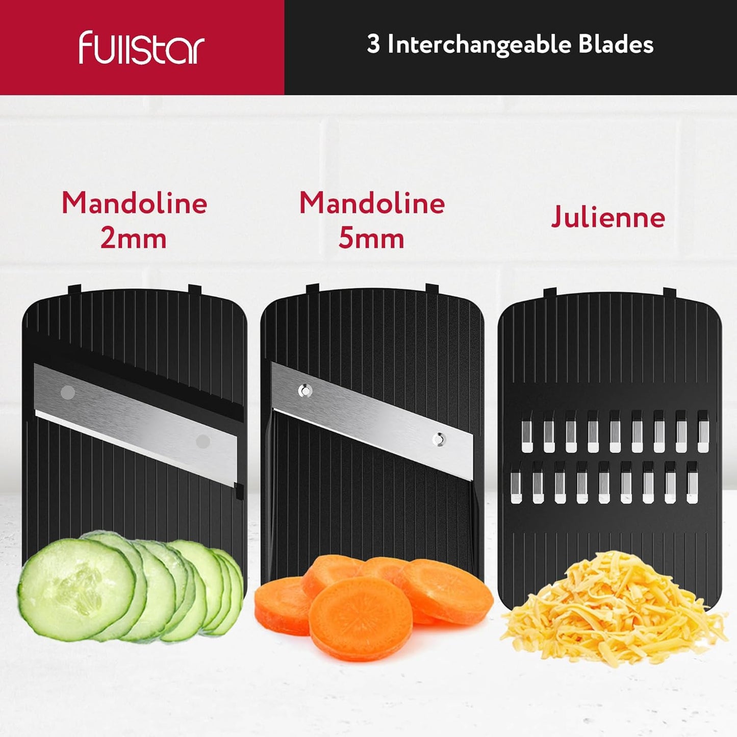 Fullstar Mandoline Slicer for Kitchen, Fruit Cutter, Cheese Grater, Cucumber Slicer, Food Cutter & Kitchen Gadgets (3 in 1, White)