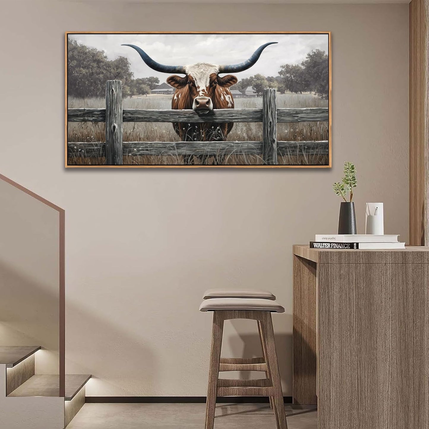 Highland Cow Wall Art - Rustic Farmhouse Wall Art for Country Wall Decor, Vintage Artwork for Walls, Framed Pictures for Living Room, Large Canvas Painting for Bedroom Above Bed 20×40IN