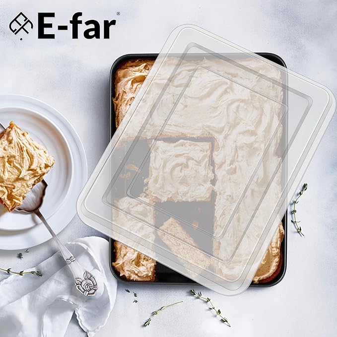 E-far 12.5 x 9.7 Inch Baking Pan with Lid, Nonstick Stainless Steel Rectangle Cake Pan with Cover for Baking Brownies Casseroles Lasagna, Stainless Steel Core & Nonstick Coating, Non-toxic & Oven Safe
