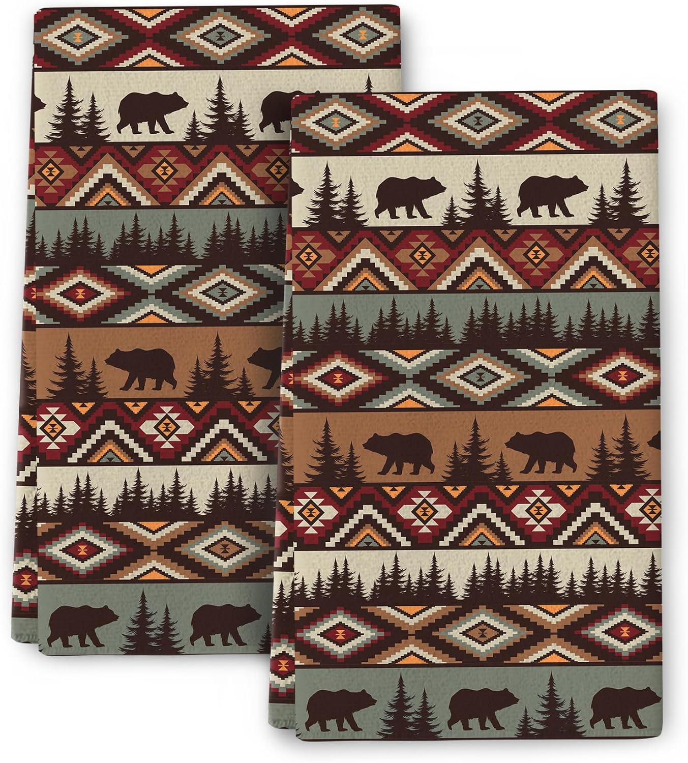 Vintage Rustic Dish Towels for Kitchen Drying Set of 2, Soft Absorbent Bear Mountain Kitchen Towels Tea Towels, Country Cabin Themed Hand Towels for Farmhouse Home Decorations 16x24 Inch