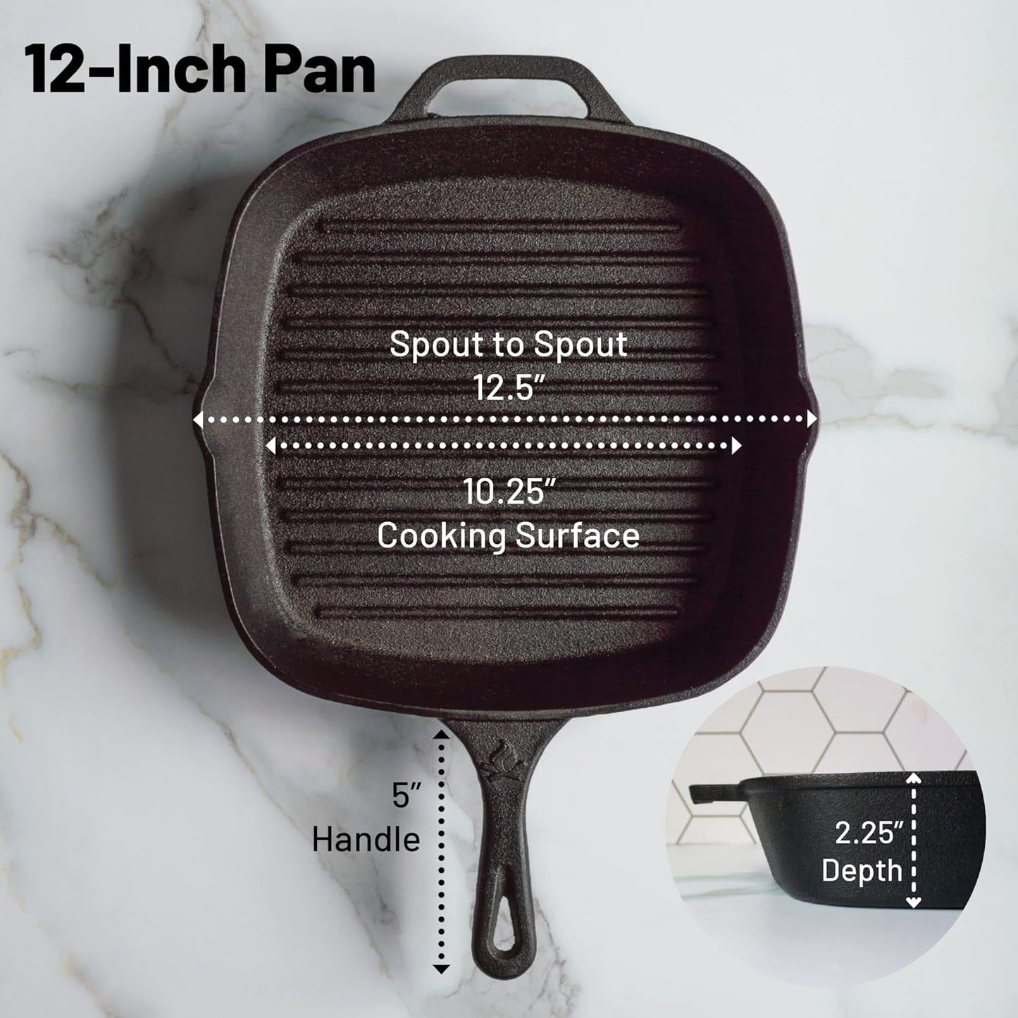Backcountry Iron 12 Inch Square Grill Pan Large Pre-Seasoned Cast Iron