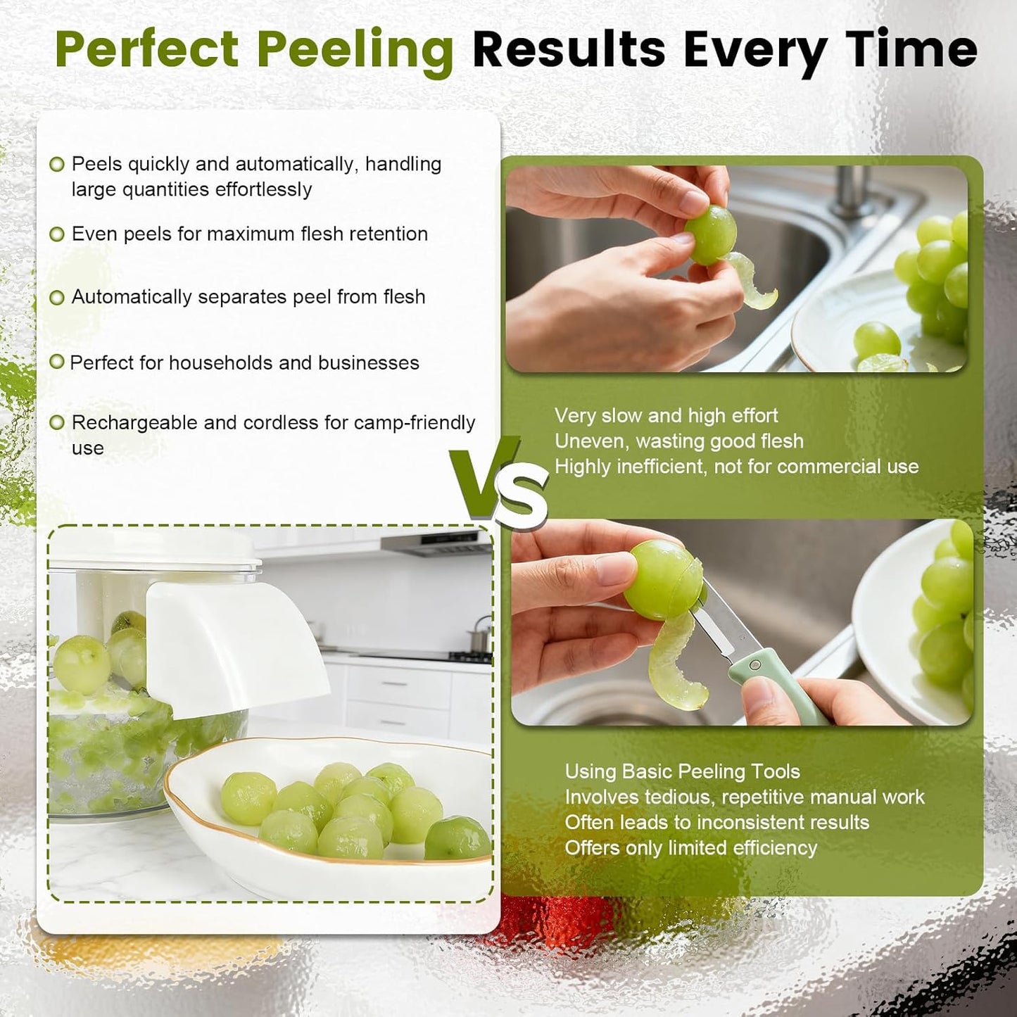 Automatic Grape Peeler Machine, Electric Garlic Peeler & Cherry Tomato Skin Remover Tool for Small Fruits, Efficient Peeling Kitchen Gadget for Home Use (White)