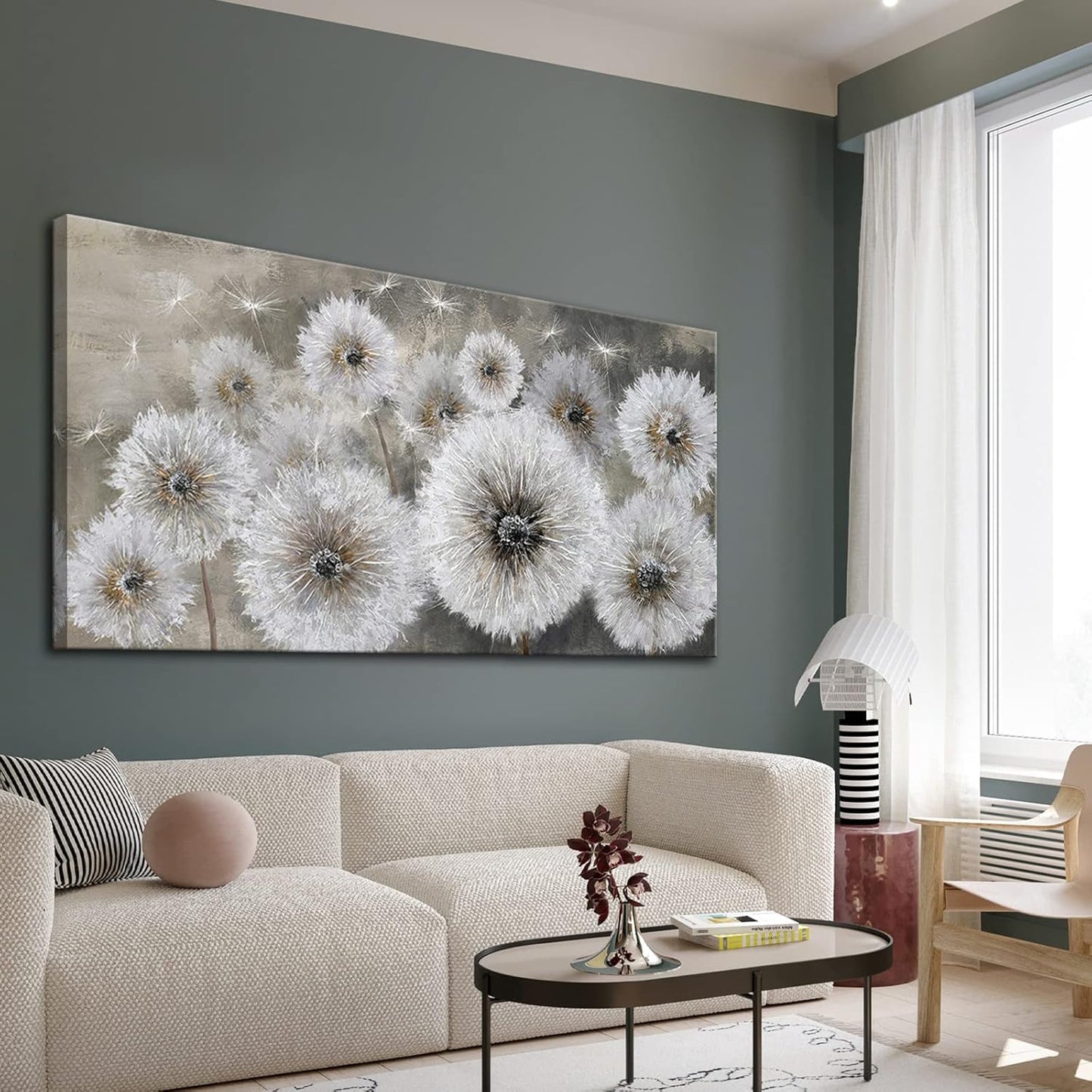 Pogusmavi Dandelion Farmhouse Wall Art for Living Room Pictures for Bedroom Wall Decor Canvas Paintings Framed Wall Picture for Bedroom Office Artwork Wall Decor Textured Art 30×60IN