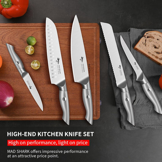 MAD SHARK Kitchen Knife Set, 5PCS Sharp Ultra Chef Knife Set, High Carbon Stainless Steel Knives Set with Ergonomic Handle, Professional Kitchen Knives Sets, Gift Box Packaging