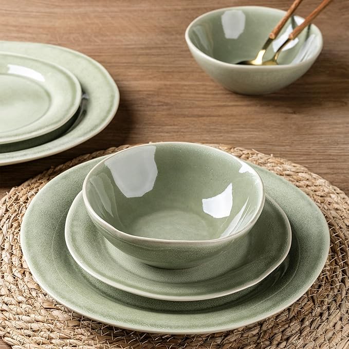 AmorArc Ceramic Dinnerware Sets, Handmade Stoneware Reactive Glaze Plates and Bowls Set, Scratch Resistant | Dishwasher & Microwave Safe Dishes Set, Service for 4 (12pc)