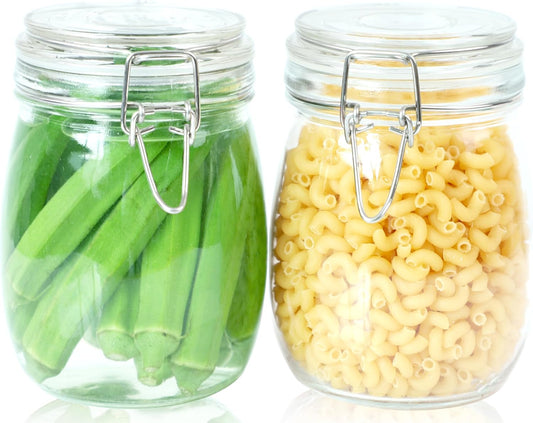 Glass Jar With Airtight Lid 24 OZ 2 Pack Airtight Food Storage Containers Leakproof Wide Mouth Canister For Coffee Beans, Sugar, Canning, Candy, Cereal, Pickle, Cookies, Dried Fruits