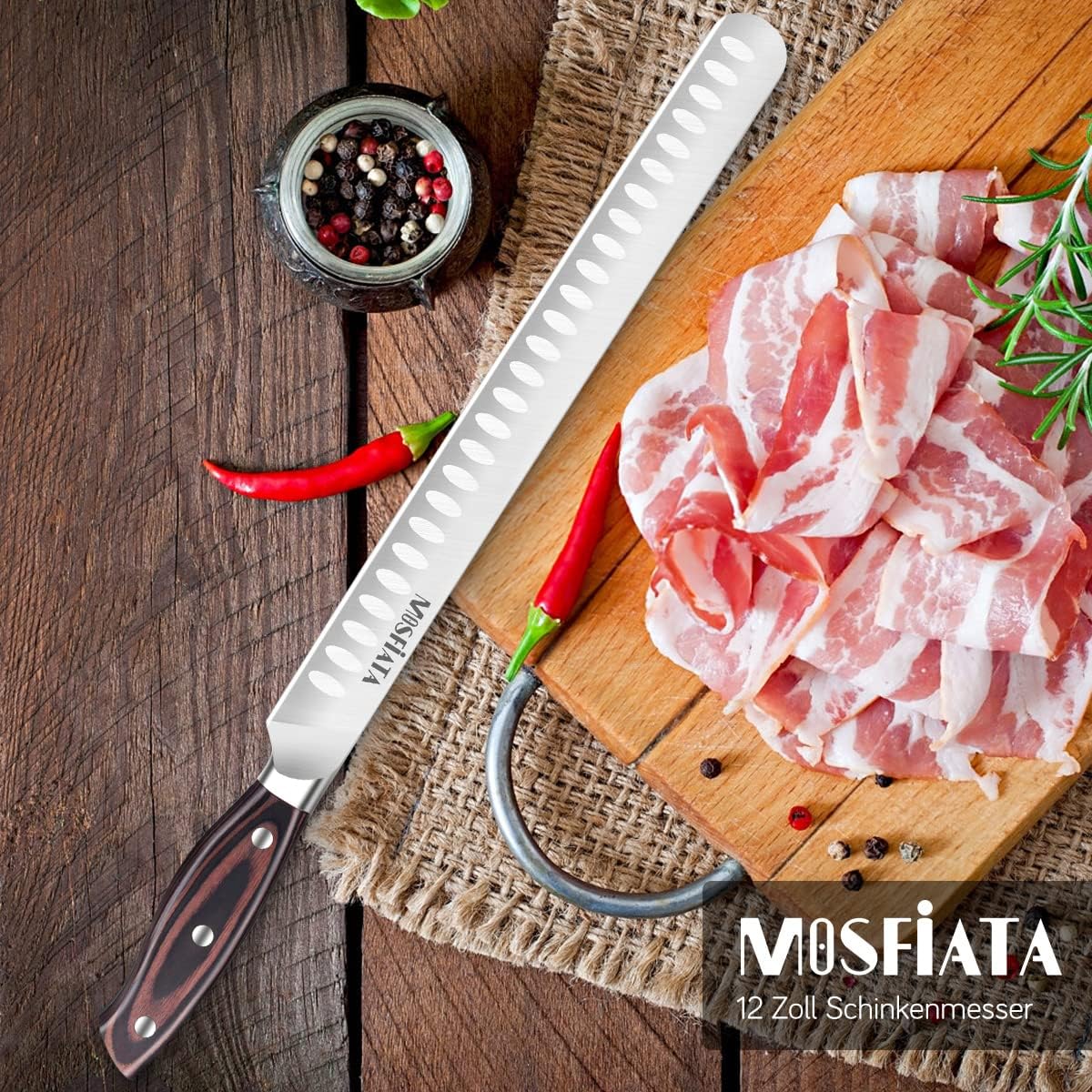 MOSFiATA 12" Slicing Carving Knife –BBQMeat Cutting Knife-Forged High Carbon German Steel – Ergonomic Handle Design-With Gift Box