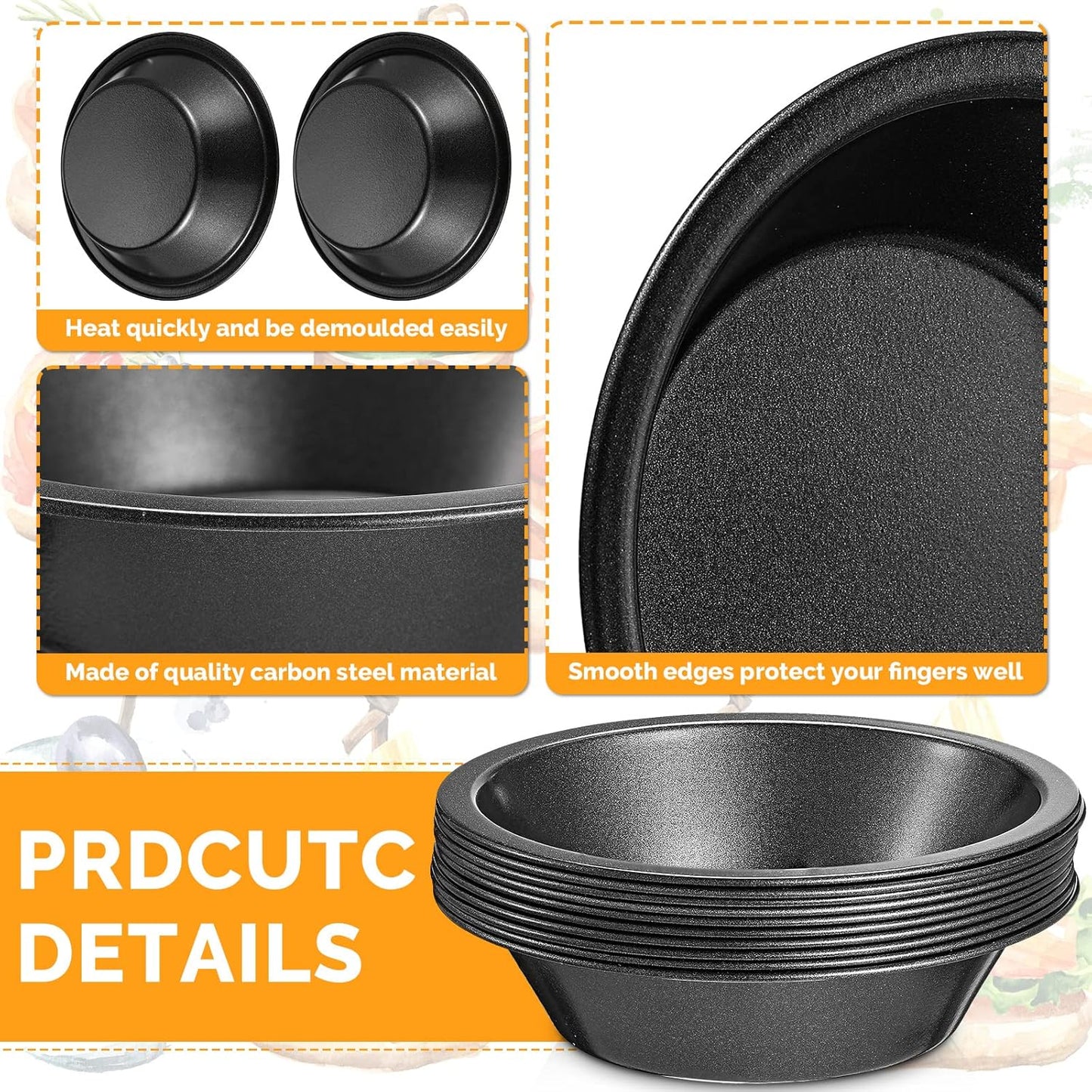 8 Pcs mini pie tins 4 inch Pie Pan Dish for Baking Carbon Steel Pizza Nonstick Plate Bakeware Set Oven Air Fryer Cake Bread Meat