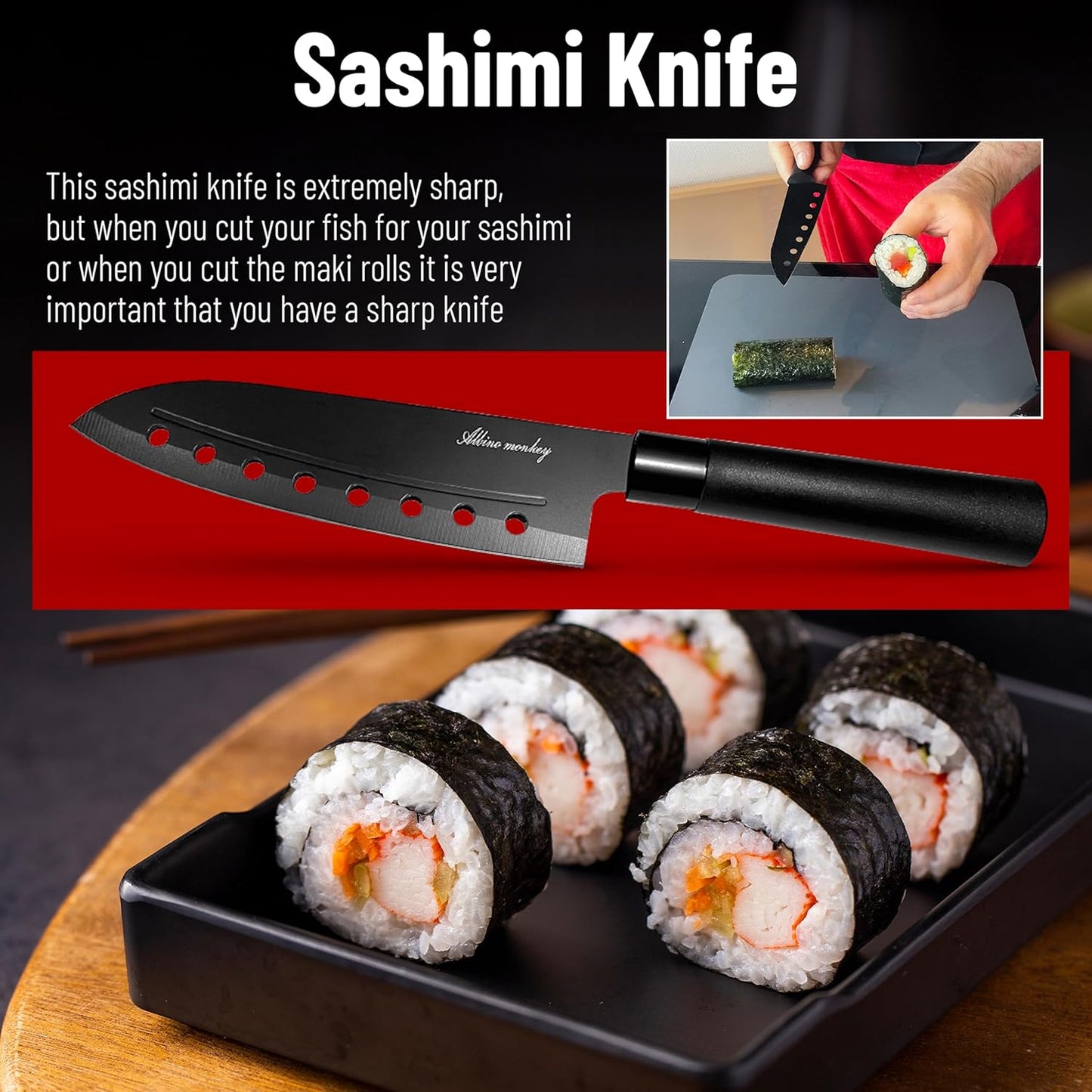 Sushi Making Kit for Beginners with Bazooka, Sashimi Knife, 2 Mats (Bamboo/Dishwasher-Safe PP), Nigiri Mold & Avocado Slicer | Food-Safe, Giftable, Step-by-Step Video Guide