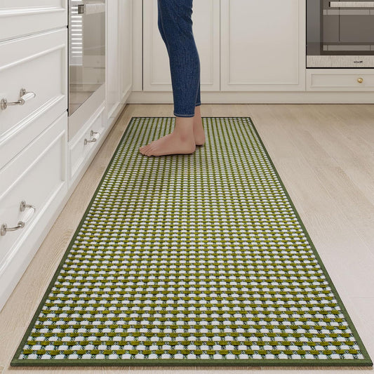 Long Kitchen Runner Rugs Kitchen Mat Non Slip Washable, Super Absorbent Soft Chenille Braided Kitchen Mats for Floor, Rubber Backing Kitchen Floor Sink Standing Mat, Easy Clean, Green 24"x71"