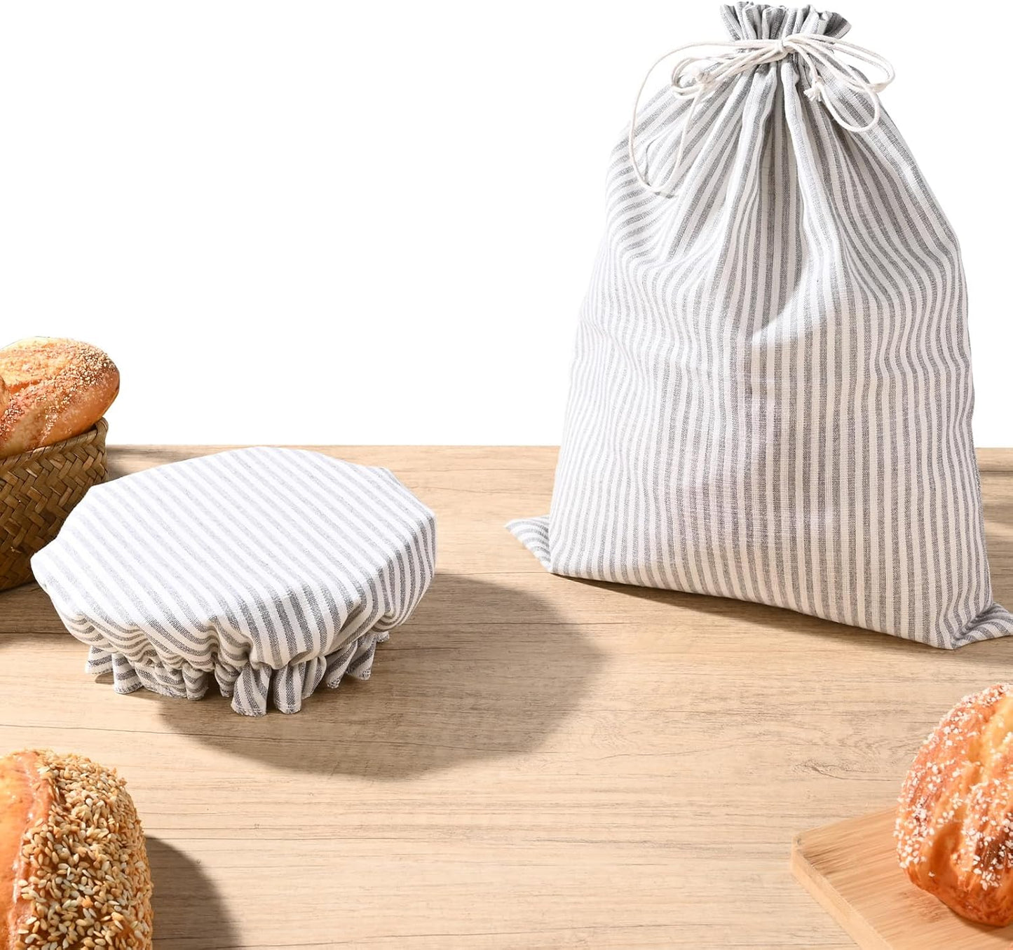 2 Pack Sourdough Bread Bags Linen Bread Bags for Homemade Bread Sourdough with Bowl Cover - Reusable Bread Storage Bags Sourdough Bread Bag & Beeswax Bread Bag with Bread Proofing Cover