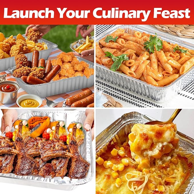 9x13 Aluminum Foil Pans, 10 Pack Disposable Trays Half Size Heavy Duty Tin Pans Deep Food Containers For Cooking, Meal Prep, Baking, Roasting, Chafing, Heating or Steam Table