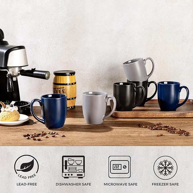 AmorArc 12 OZ Coffee Mugs, Matte Gray Coffee Cups with Large Handle for Man, Woman, Ceramic Coffee Mugs Set of 12 for Latte/Cappuccino/Cocoa/Milk, Dishwasher & Microwave Safe