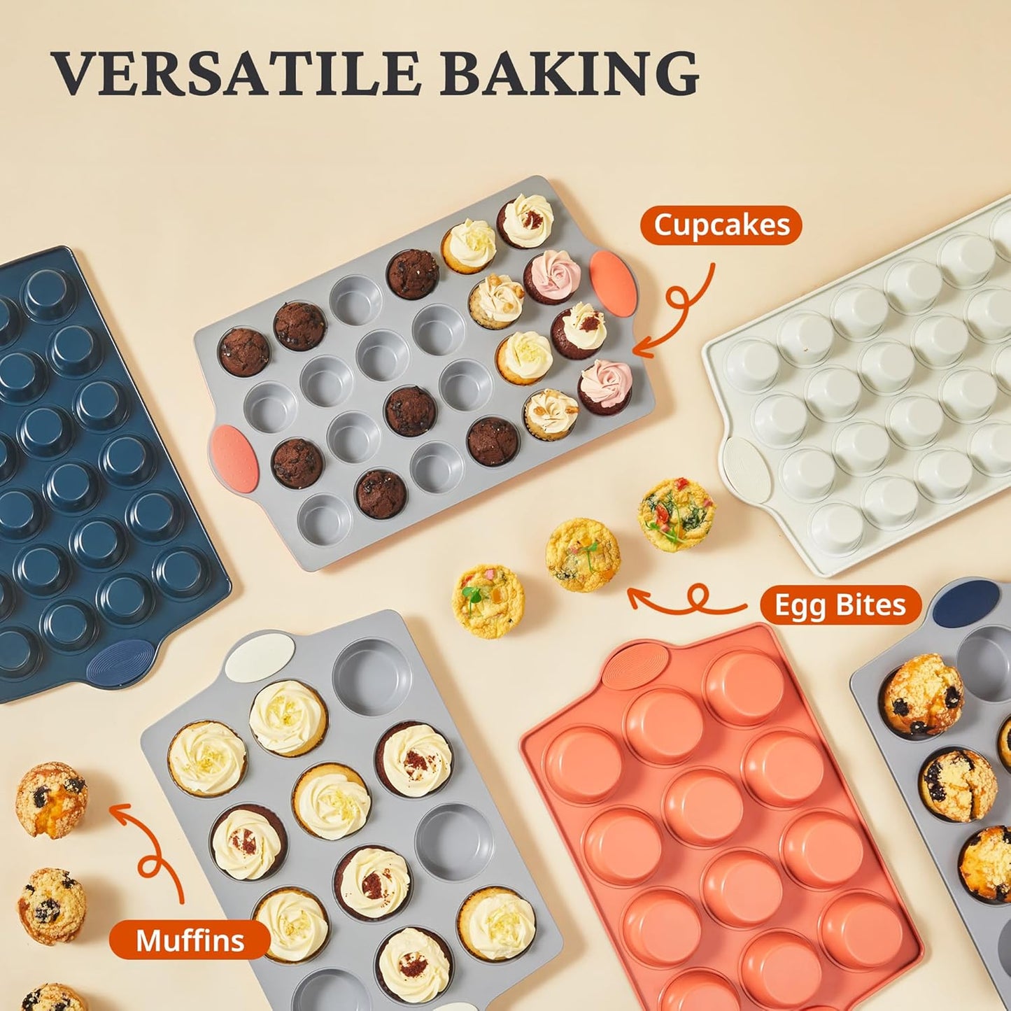 BRONYPRO Ceramic Mini Muffin Pan, 24-Cup Nonstick Aluminized Steel Mini Cupcake Pans, Healthy Non-Toxic Ceramic Coating Muffin Tin, 2 Pack Cup Cake Pans for Baking Blue