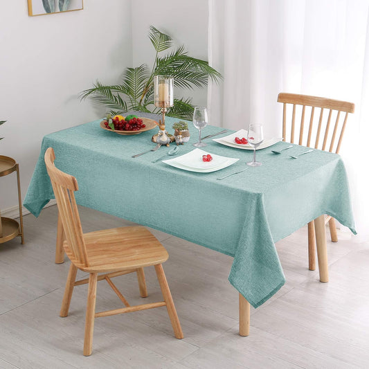 Hiasan 2 Pack Faux Linen Rectangle Tablecloth - Wrinkle and Stain Resistant Washable Table Cloth for Kitchen Dining Room Holiday Table Cover for Party Dinner, Aqua, 60 x 84 Inch