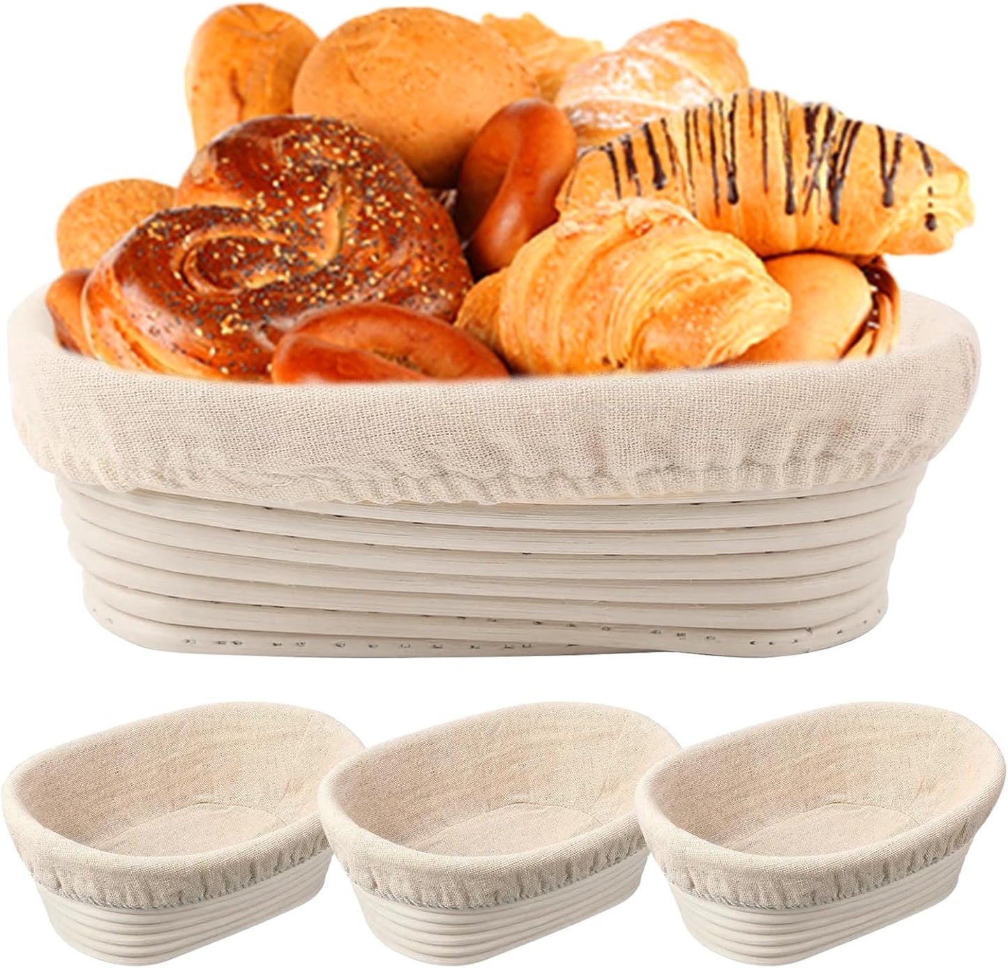 10 inch Oval Banneton Bread Proofing Basket Sourdough Bread Baking Supplies Set of 3 Sourdough Starter Kit Baking Gifts