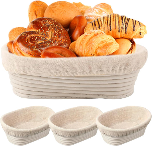 10 inch Oval Banneton Bread Proofing Basket Sourdough Bread Baking Supplies Set of 3 Sourdough Starter Kit Baking Gifts