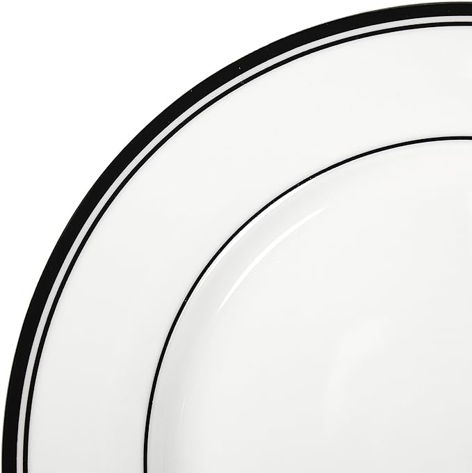 Amazon Basics 16-Piece Cafe Stripe Kitchen Dinnerware Set, Plates, Bowls, Mugs, Service for 4, Black