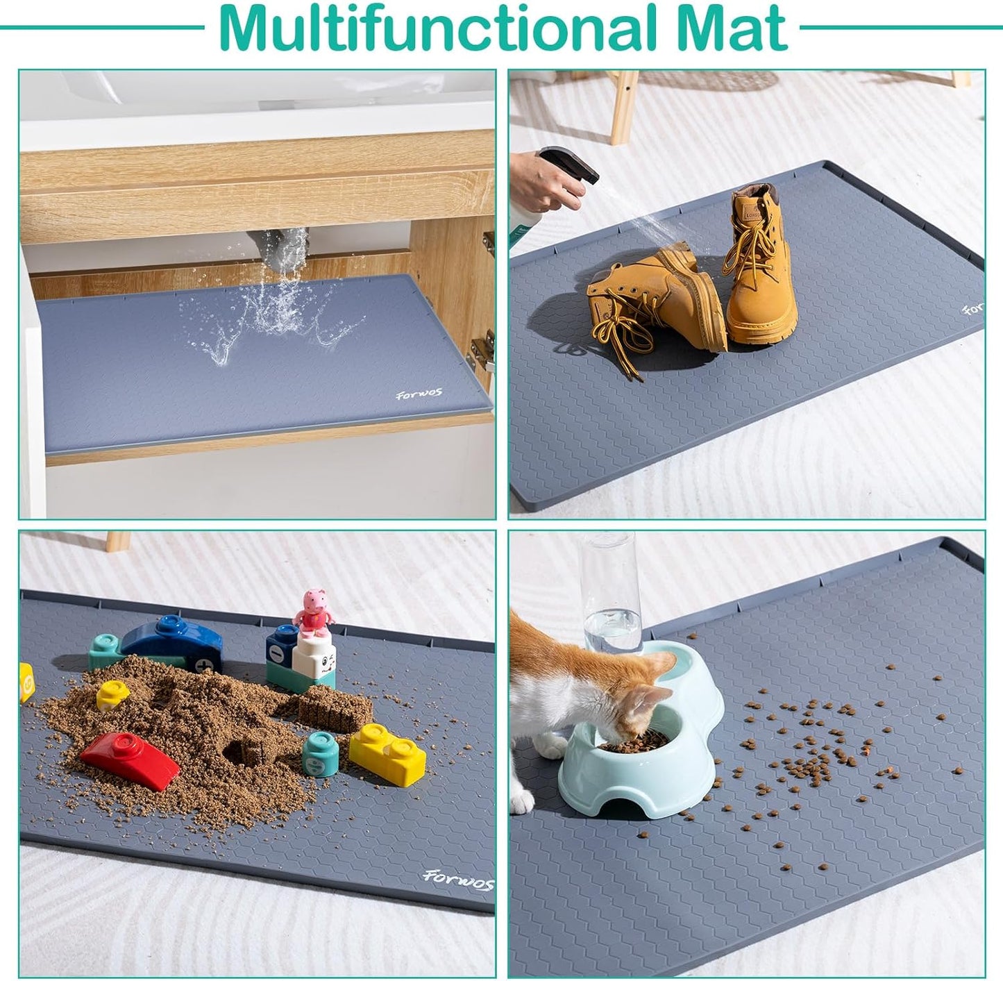 Waterproof Under Sink Mat 28" x 22", Silicone Cabinet Liner, Rubber Protector for Kitchen and Bathroom, Keeps Cabinets Clean, Dry, and Organized (Grey)