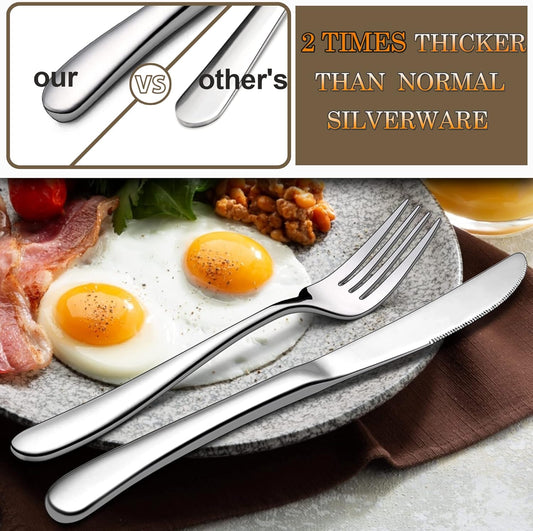 66-Piece Heavy Duty Silverware Set for 12, LIANYU Thick Flatware Set with Serving Utensils, Stainless Steel Cutlery Tableware Include Fork Knife Spoon, Mirror Finished, Dishwasher Safe