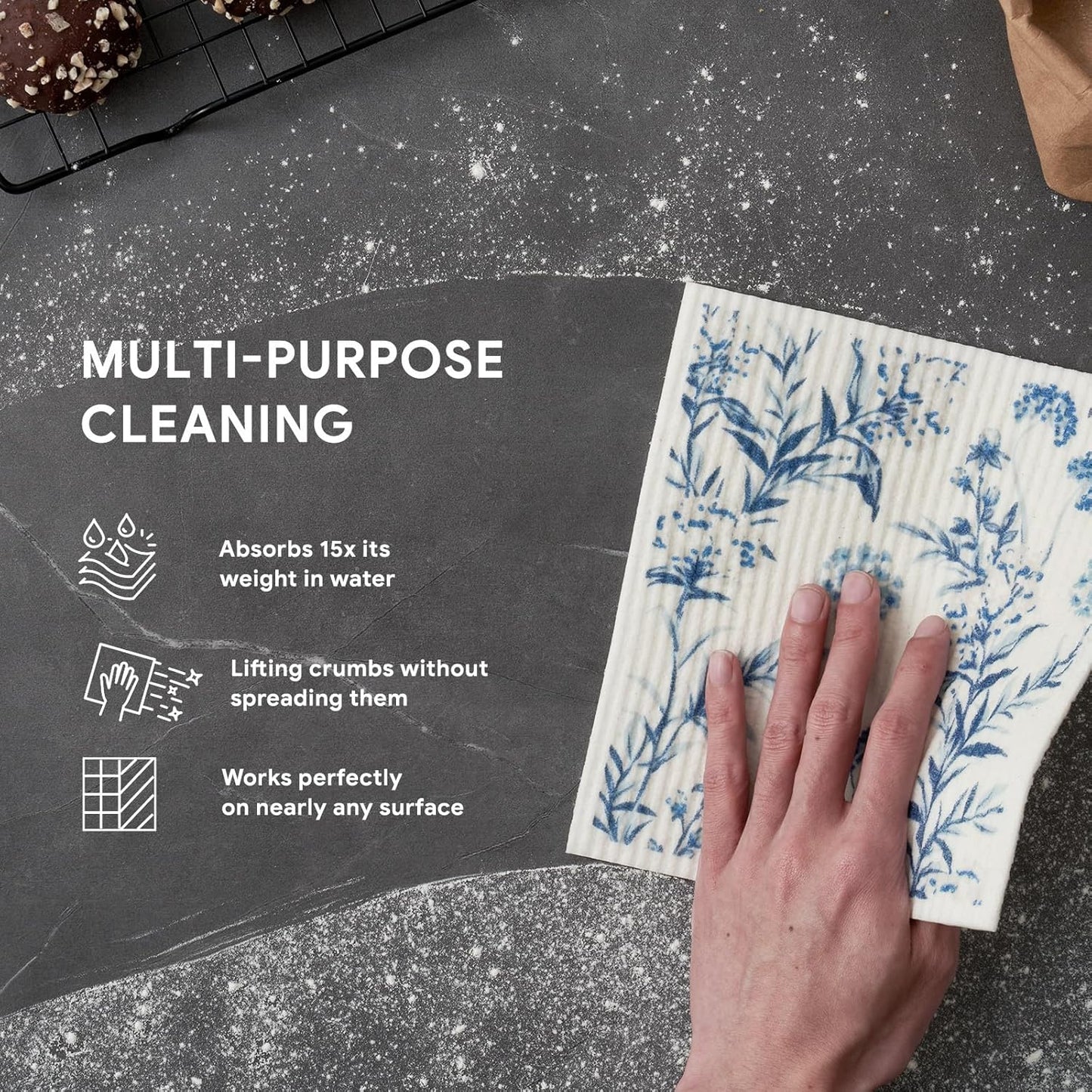 RECYCO Swedish Dishcloths for Kitchen | 6 Pack Foggy Blue Washable Dish Rags | Cellulose Reusable Cleaning Paper Towels | Absorbent Counter Dish Cloth Sponge Kitchen Wipes, 8" L x 7" W