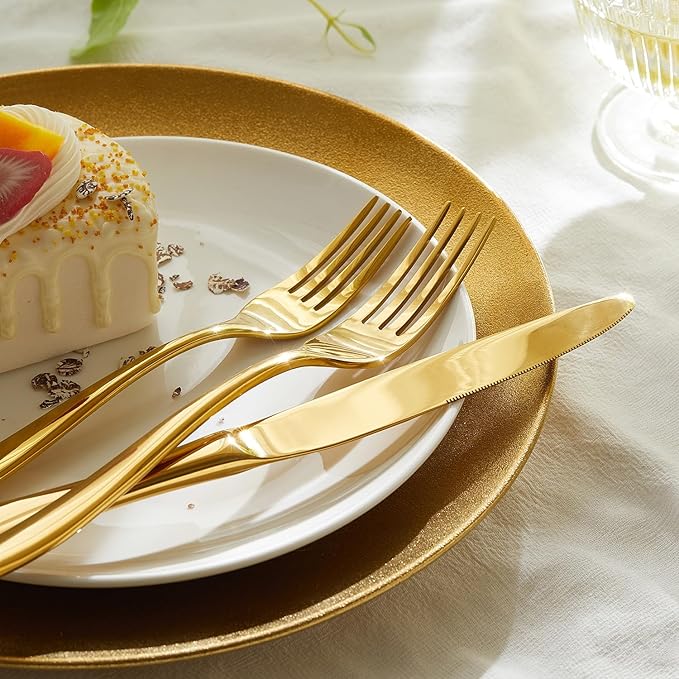 HIKAA Forged Silverware Set Stainless Steel Flatware Set,Service for 4,Matte Satin Polished Cutlery Set,Dishwasher Safe (Gold, 40PCS)