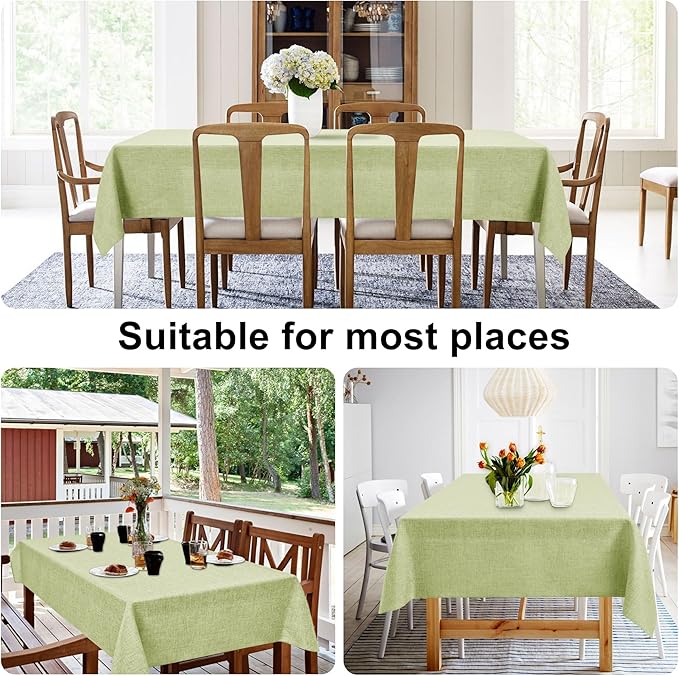 JIUZHEN Rectangle Table Cloth Faux Linen Farmhouse Tablecloth Wrinkle and Stain Resistant Decorative Fabric Table Cover for Kitchen, Dining Room, Parties and Camping, Sage Green, 52 x 70 Inch