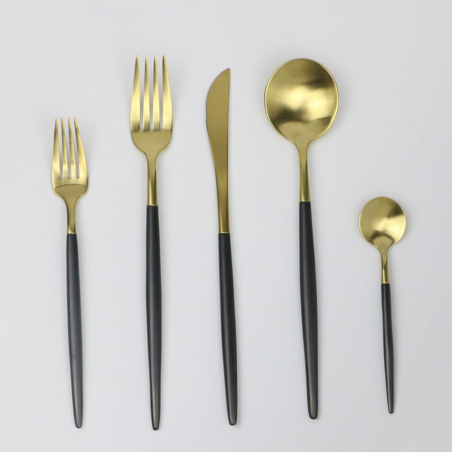 Customized 5-Piece 18/10 Stainless Steel Flatware Set, Serive for 1, With Fork Spoons Knife Teaspoon Dessert Fork for Home Kitchen Restaurant Hotel (Black + Gold)