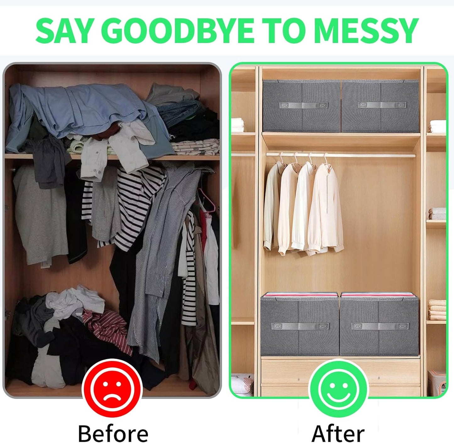 Jeans Organizer for Closet, Foldable Wardrobe Clothes Organizer with Handle, Stackable Closet Clothes Drawer Organizer Tshirts with 7 Grids for Leggings, Sweater, Jean, Pants, Grey (3 PCAK)