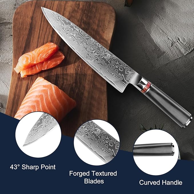 8" Damascus Chef Knife - 67-Layer Hand-Forged Blade, NSF Certified, Pakkawood Handle, Gift Box (62 HRC)