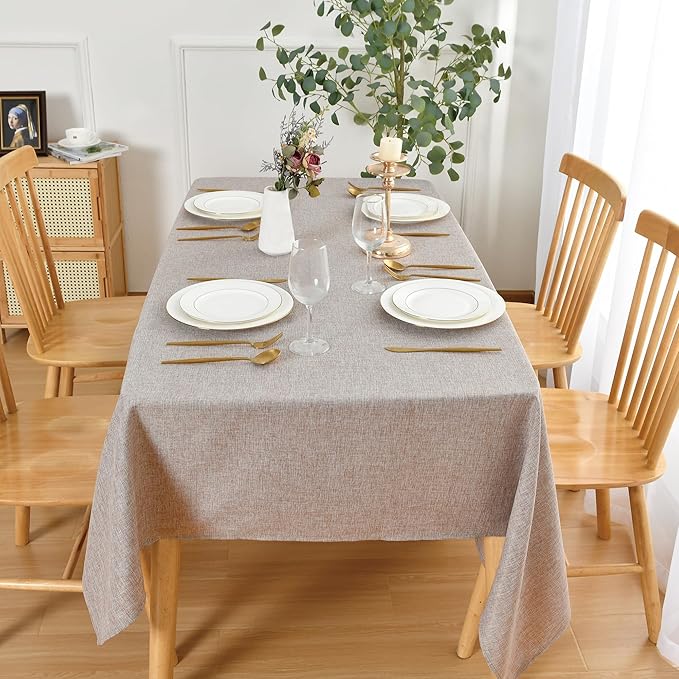 JIUZHEN Faux Linen Farmhouse Tablecloth Rectangular, Wrinkle Stain Resistant Table Cloth Rectangle Table Cover for Kitchen Dining, Holiday Party Dinner, Stone, 60 x 120 Inch