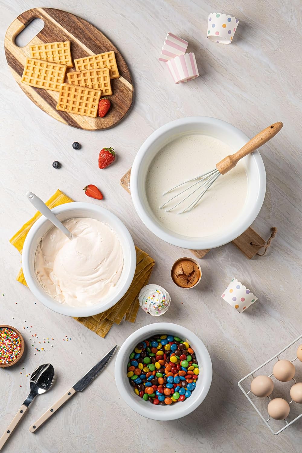 3-Piece Poecelain Mixing Bowls Set For Prepping, Serving, Gift,Baking and Cooking, Preheated Oven, Microwave, and Freezer, Dishwasher Safe (Pure White)