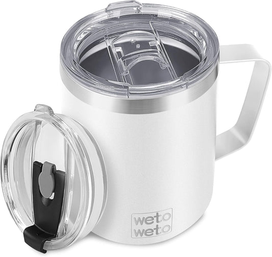 WETOWETO 14 oz Coffee Mug, Vacuum Insulated Camping Mug with Lid, Double Wall Stainless Steel Travel Tumbler Cup, Coffee Mugs Outdoor, Powder Coated White