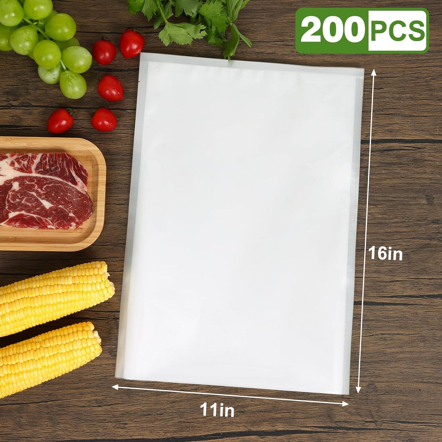 Moretoes 200pcs Vacuum Sealer Bags, Food Saver Bags Gallon 11" x 16" BPA Free, Pre-cut Commercial Grade Vac Bags for Food Storage, Meal Prep or Sous Vide