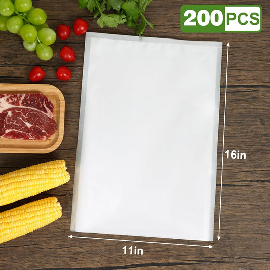 Moretoes 200pcs Vacuum Sealer Bags, Food Saver Bags Gallon 11" x 16" BPA Free, Pre-cut Commercial Grade Vac Bags for Food Storage, Meal Prep or Sous Vide