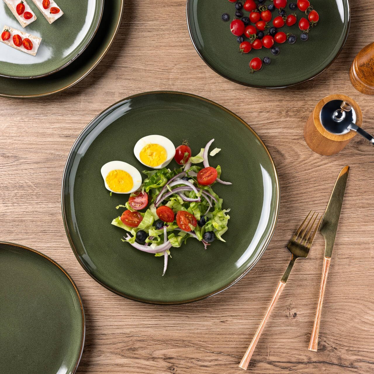 AmorArc Ceramic Dinnerware Sets,Handmade Reactive Glaze Stoneware Plates and Bowls Set,Highly Chip and Crack Resistant Dishware | Dishwasher & Microwave Safe Dishes,Service for 4(12Pcs)