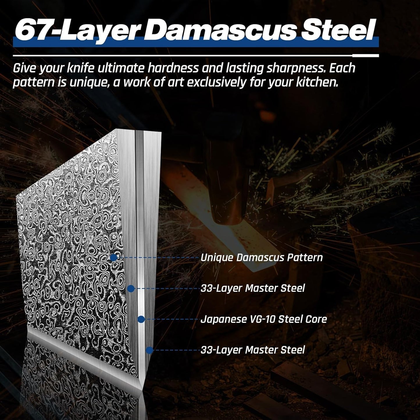 Huusk Damascus Chef Knife 8 Inch, 67-Layers Damascus Kitchen Knives with Ergonomic Wood Handle, Ultra Sharp Japanese Knife, Professional Cooking Knives for Home Kitchen Gift Idea