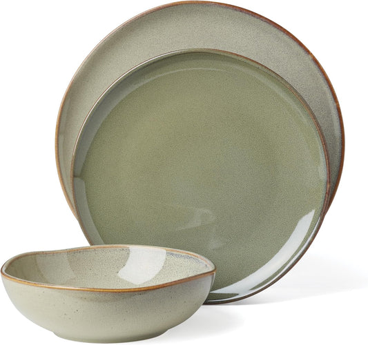 Oneida 897205 Organic Shades 12-Piece Dinnerware Set, Sage Green
