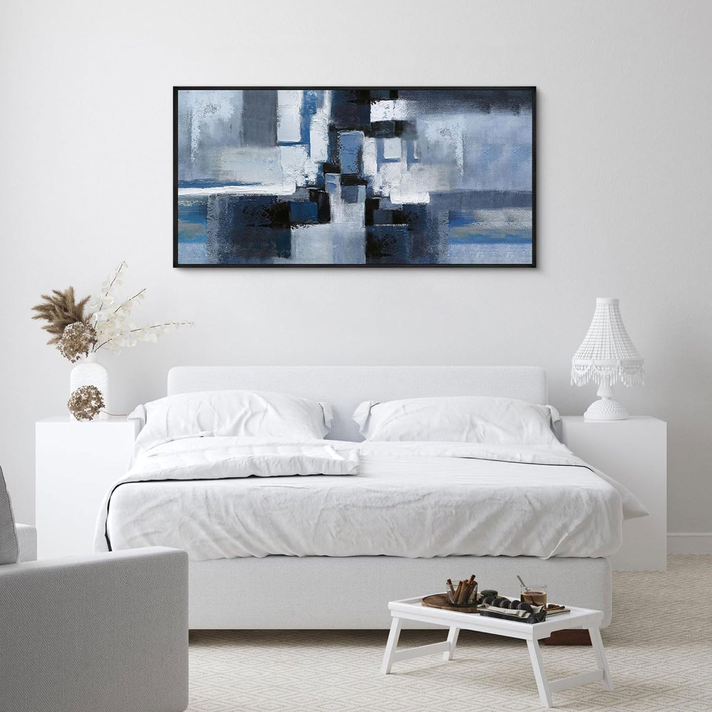 KLAKLA Large Abstracr Wall Art - Blue and Black Canvas Picture for Living Room Office Wall Decor Bedroom Art Framed Artwork Modern Wall Decoration 40x20 Inches