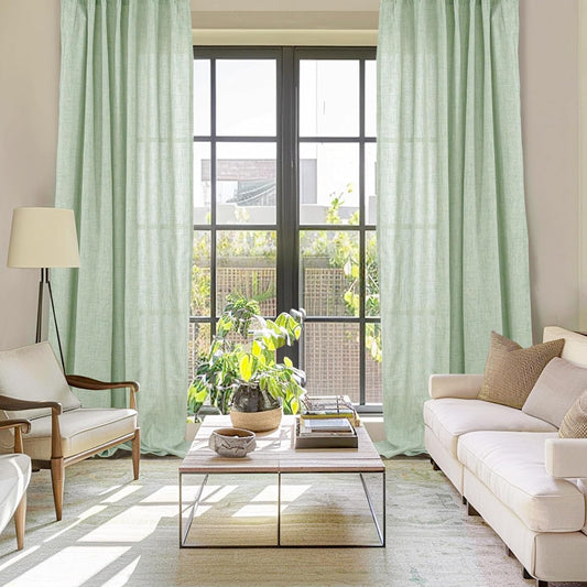 YoungsTex Sage Green Linen Curtains 95 Inch Long for Living Room 2 Panels, Floor Length Semi Sheer Textured Drapes Light Filtering Window Treatments for Dining Room Bedroom, 2 Panels, 52 X 95 Inch