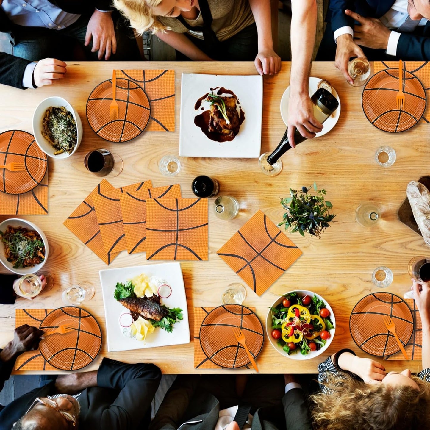 96 Pieces Basketball Themed Tableware Set - Sports Fan Disposable Dinnerware with Paper Plates, Napkins, Forks for Game Day, Team Celebrations, Birthdays Party Supplies for Kids Boys Serves 24 Guests