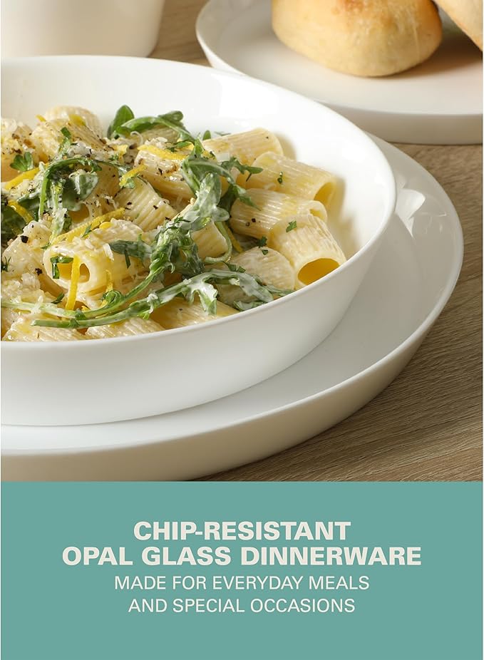 Gibson Home Modern Opal (Service for 4) 16 Piece Glass Chip Resistant Dishes Double Plates and Bowls Lightweight Dinnerware Set