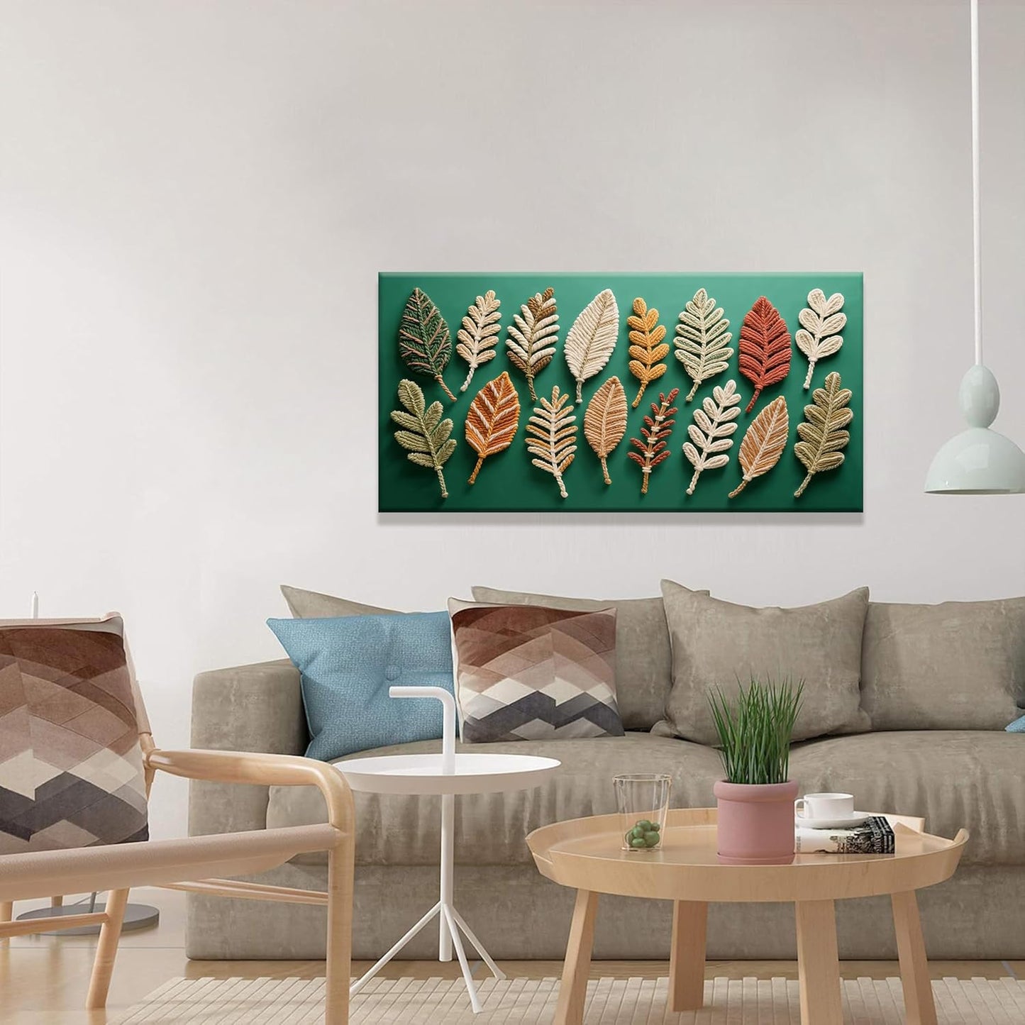 Tsomzxng Canvas Art Wall Decor Modern Bohemian Feather Abstract Art Decor Paintings Boho Wall Art Prints Green Wall Art Pictures For Bedroom Kitchen Office Home Decoration 20" × 40"