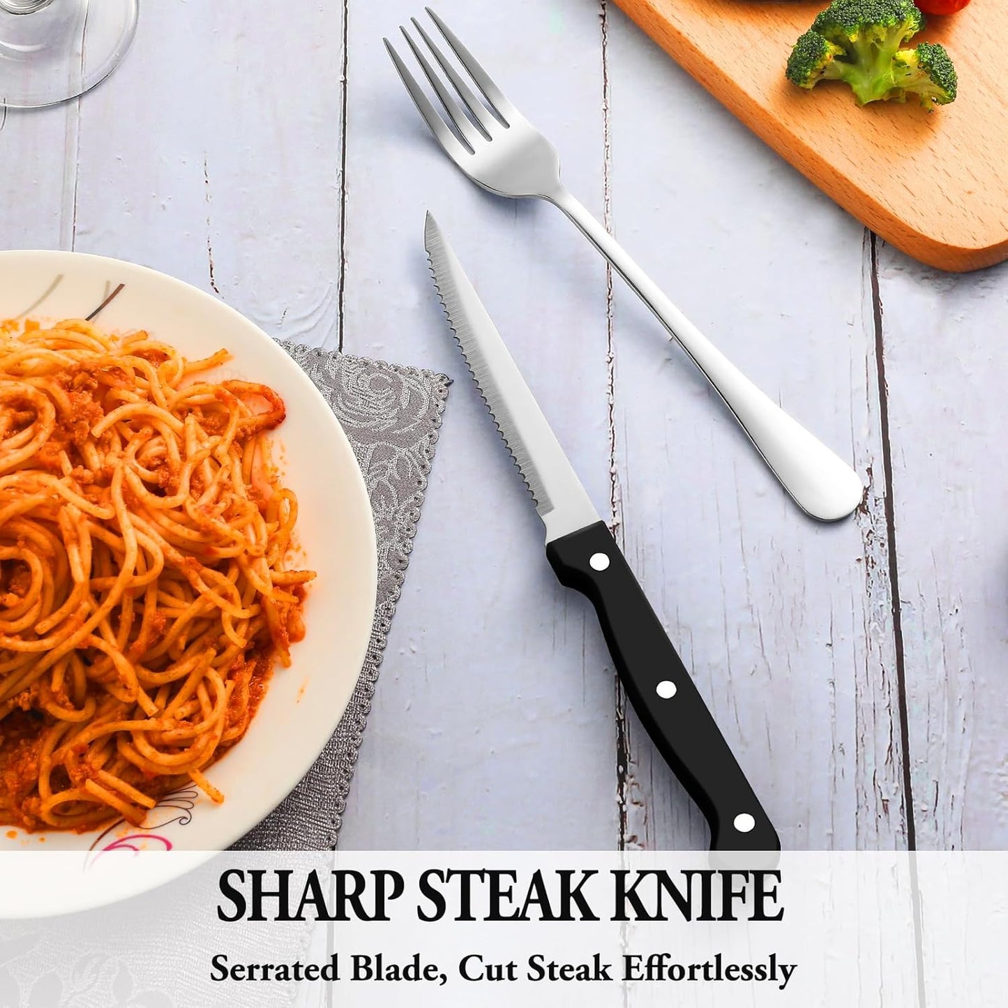 24 Pcs Silverware Set with Steak Knives Service for 4,Stainless Steel Flatware Set,Mirror Polished Cutlery Utensil Sets,Home Kitchen Eating Tableware Sets,Include Fork Knife Spoon,Dishwasher Safe